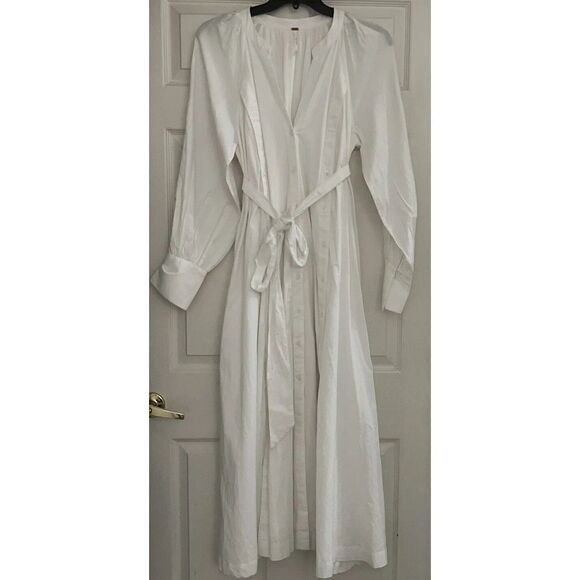 Free People Sz S Charlie Shirt White V-Neck Pockets Slit Maxi Dress Trendy - Picture 3 of 7